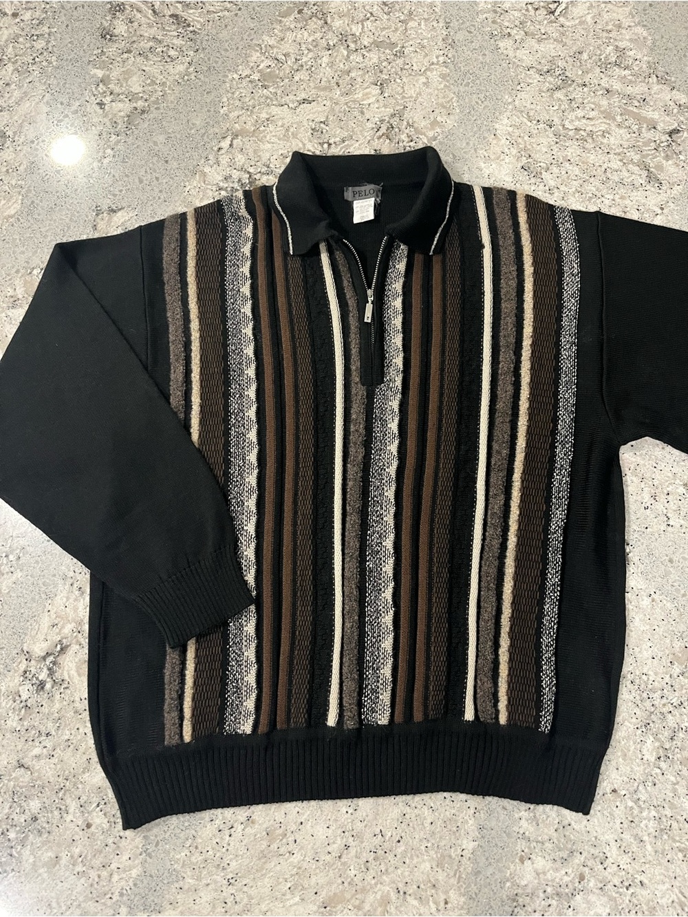 Vintage 80s Pelo Made in Germany Striped Q-Zip Wool Knit Sweater